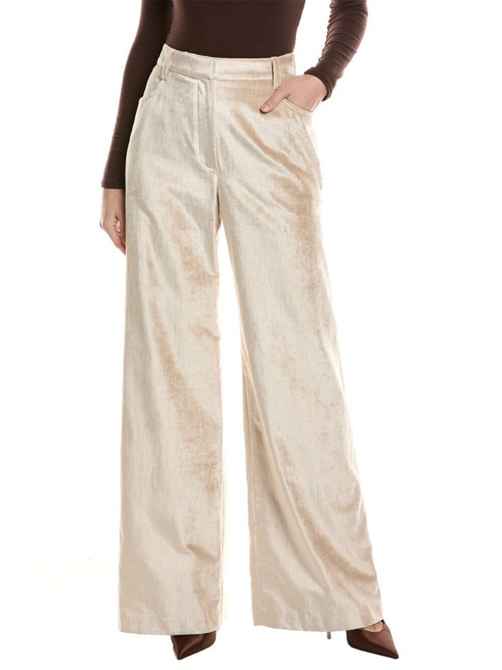 Brunello Cucinelli Beige Velveteen Wide Leg High Waist Pants EU 48/US 12